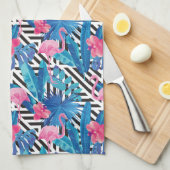 Flamingo & Palms op Geometrisch Patroon Theedoek (Quarter Fold)