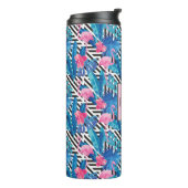 Flamingo & Palms op Geometrisch Patroon Thermosbeker (Gedraaid links)