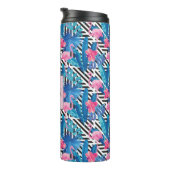 Flamingo & Palms op Geometrisch Patroon Thermosbeker (Geroteerd rechts)