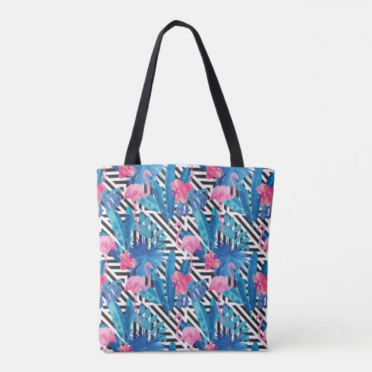 Flamingo & Palms op Geometrisch Patroon Tote Bag (Achterkant)