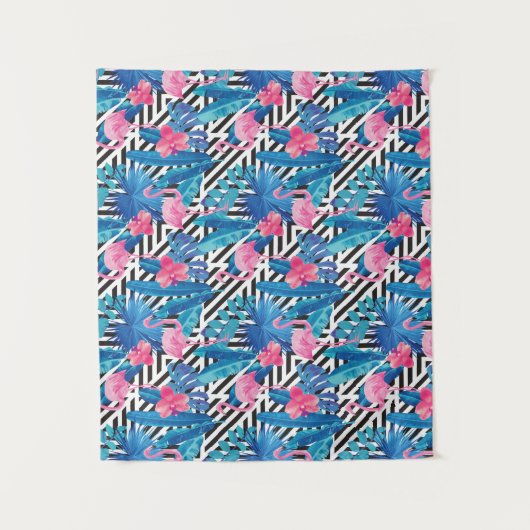 Flamingo & Palms op Geometrisch Patroon Wandkleed (Voorkant)