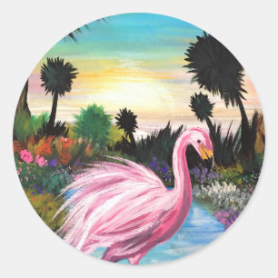 Flamingo Paradise Ronde Sticker