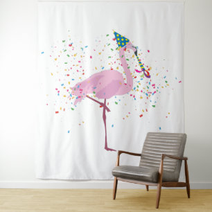 Flamingo Parting - Dieren met een partij Wandkleed