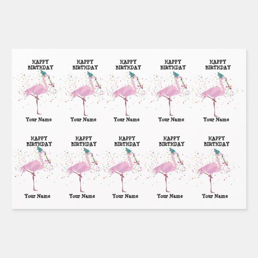 Flamingo Parting - Dieren op de Birthday Party Inpakpapier Vel (Voorkant)