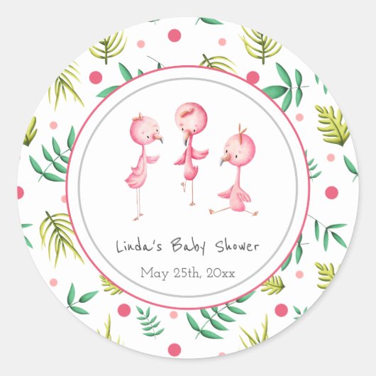 Flamingo Party Personalized Baby shower Ronde Sticker (Voorkant)