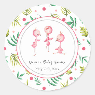 Flamingo Party Personalized Baby shower Ronde Sticker