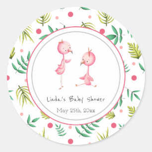 Flamingo Party Personalized Twins Baby shower Ronde Sticker