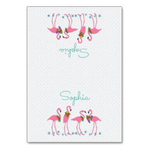 Flamingo Party Tented Place Cards with Name Kaart