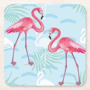 flamingo patroon 2 vierkante kartonnen onderzetter