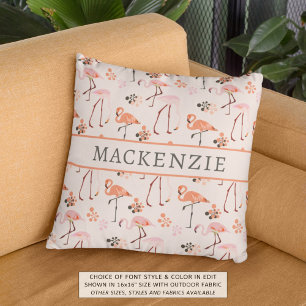 Flamingo patroon Coral Pink Name Buitenkussen