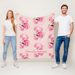 Flamingo patroon en naam exotische roze Waterverf Fleece Deken