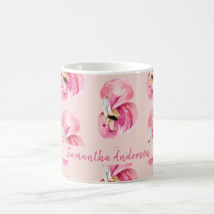 Flamingo patroon en naam exotische roze Waterverf Koffiemok