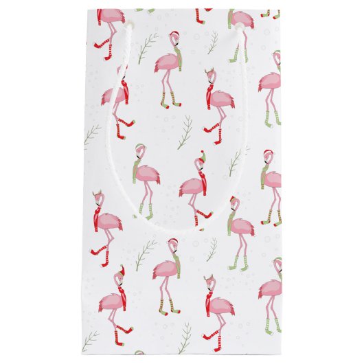 Flamingo patroon kersttaarroze klein cadeauzakje (Voorkant)