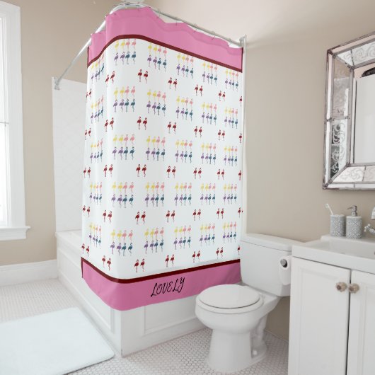 Flamingo patroon kleurrijk douchegordijn (In situ)