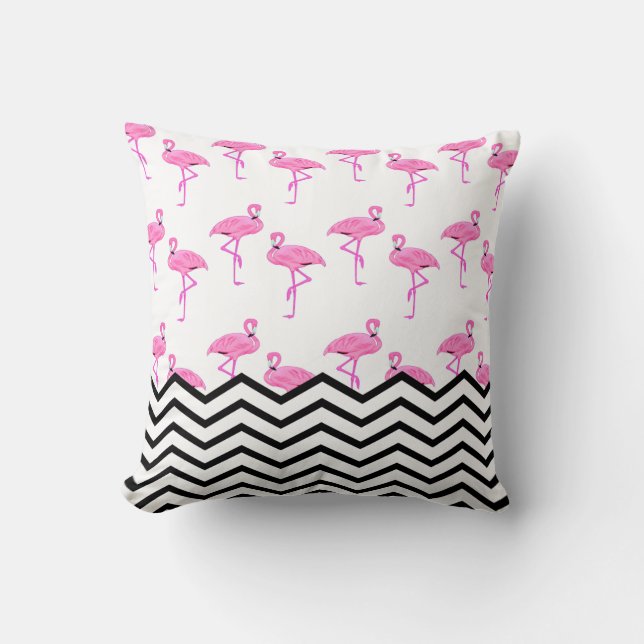 Flamingo patroon met Chevron Stripes Kussen (Voorkant)