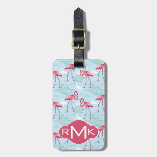 flamingo patroon | Monogram Bagagelabel (Voorkant verticaal)