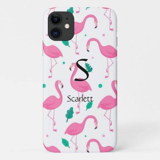 Flamingo patroon Monogram en Naam Aangepast Case-Mate iPhone Case (Achterkant)
