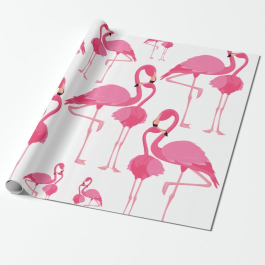 Flamingo patroon roze cadeaupapier (Uitgerold)