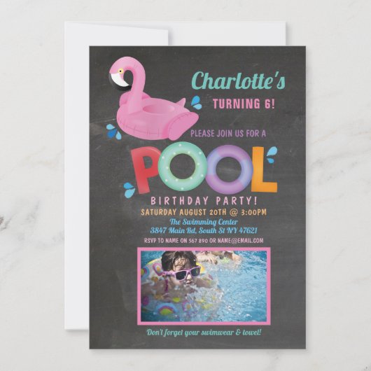 Flamingo Photo Pool Party Birthday Beach Float Kaart (Voorkant)