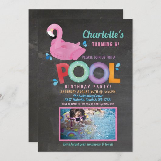 Flamingo Photo Pool Party Birthday Beach Float Kaart (Voorkant / Achterkant)