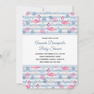 Flamingo & Pineapple Pattern-Baby shower Kaart