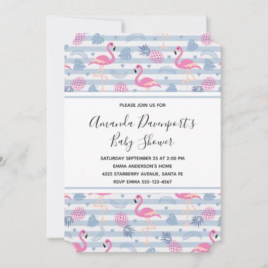 Flamingo & Pineapple Pattern-Baby shower Kaart (Voorkant)