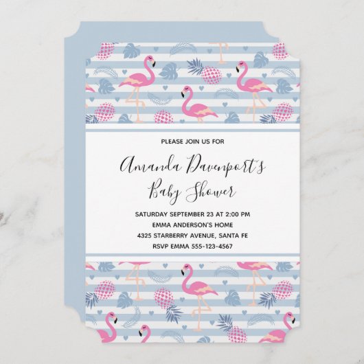 Flamingo & Pineapple Pattern-Baby shower Kaart (Voorkant / Achterkant)