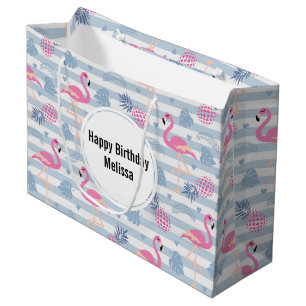 Flamingo & Pineapple Pattern Birthday Groot Cadeauzakje