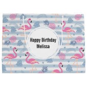 Flamingo & Pineapple Pattern Birthday Groot Cadeauzakje (Achterkant)