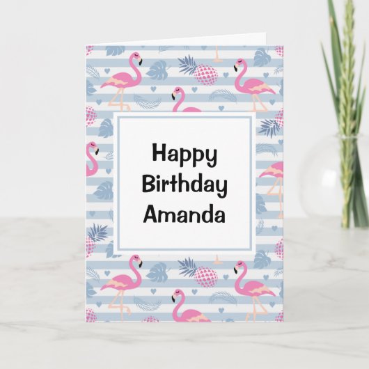 Flamingo & Pineapple Pattern Birthday Kaart (Voorkant)