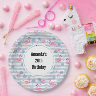 Flamingo & Pineapple Pattern Birthday Papieren Bordje