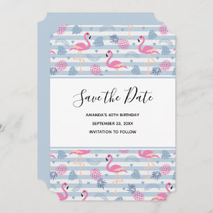 Flamingo & Pineapple Pattern Birthday Save The Date