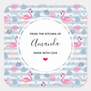 Flamingo & Pineapple Pattern Kitchen Vierkante Sticker