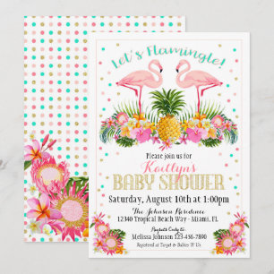 Flamingo Pineapple Tropisch Baby shower Kaart