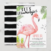 Flamingo Pineapple Waterverf Invitation Event Kaart (Voorkant / Achterkant)