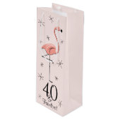 Flamingo Pink '40 en Fabulous!' cadeauzak Wijn Cadeautas (Voorkant Gekanteld)