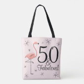 Flamingo Pink '50 en Fabulous!' over de canvas tas (Achterkant)