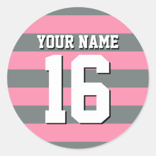 Flamingo Pink Charcoal Team Jersey Preppy Stripe Ronde Sticker
