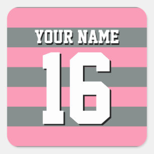 Flamingo Pink Charcoal Team Jersey Preppy Stripe Vierkante Sticker