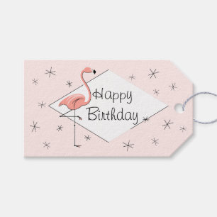 Flamingo Pink diamond Happy Birthday gift labels Cadeaulabel
