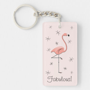 Flamingo Pink "Fabulous" acrylrechthoek Sleutelhanger