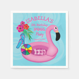 Flamingo Pink Floral 5th Birthday Pool Party Servet