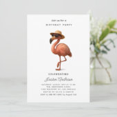  Flamingo Pink Flowers Birthday Party Invitation (Debout devant)