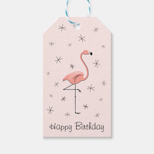 Flamingo Pink Happy Birthday gift labels Cadeaulabel (Voorkant)