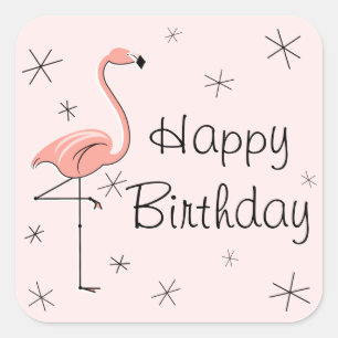 Flamingo Pink Happy Birthday sticker square