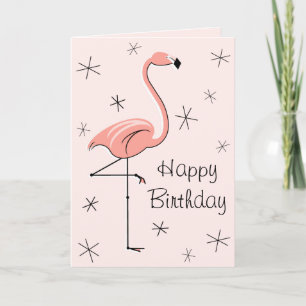 Flamingo Pink Happy Birthday-tekst verticaal Kaart