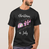 Flamingo Pink Retro Camping Car Kerstmis in juli T-shirt (Voorkant)