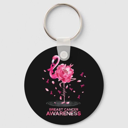 Flamingo Pink Ribbon Breast Cancer Bewustheid Sleutelhanger (Voorkant)