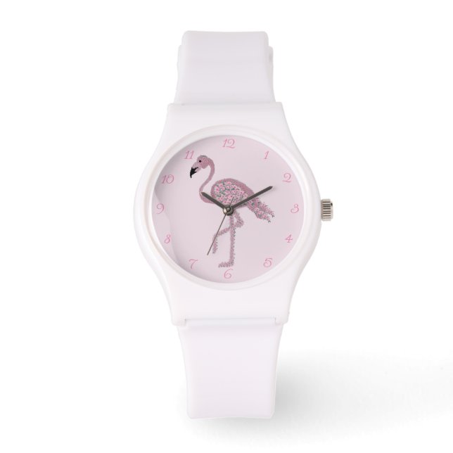 Flamingo Pink Roses Flamingos Clock Horloge (Voorkant)