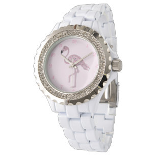 Flamingo Pink Roses Flamingos Clock Horloge